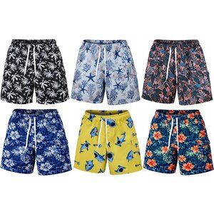 Men’s 6-Pack Swim Trunks Mesh Lining Cargo Pockets Beach Board Shorts Assorted